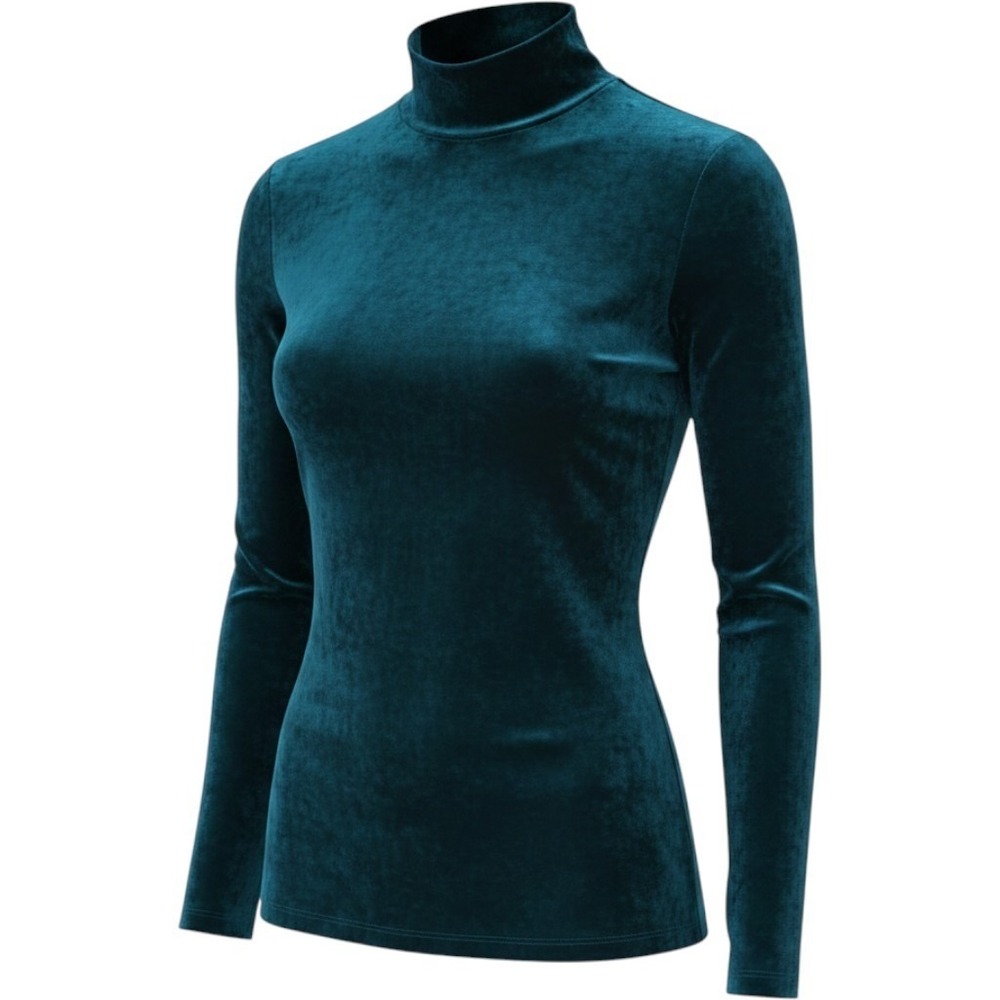 Velvet Retro 90's Top Women Medium Teal Excellent Mock Neck Long Sleeve